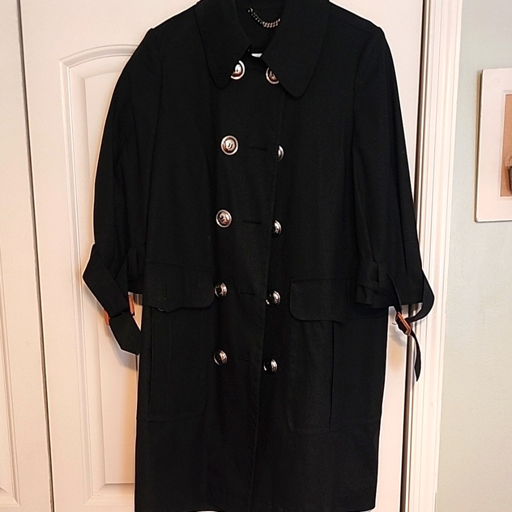 Burberry Black Trench Coat with Silver Buttons